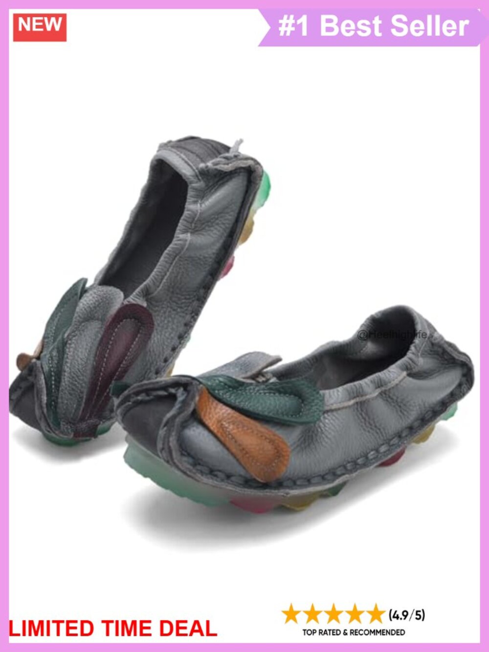 Genuine Leather Floral Loafers Slip On Walking Flats